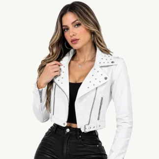 Chaqueta Femenina en Cuero Sintético Premium con Taches y Cierres Funcionales
