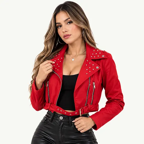 Chaqueta Femenina en Cuero Sintético Premium con Taches y Cierres Funcionales - Image 2